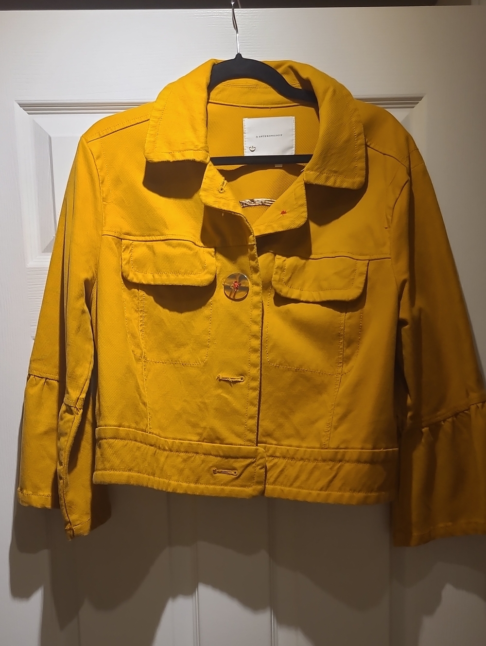 Anthropologie Mustard Yellow Cotton Jacket with Statement Buttons